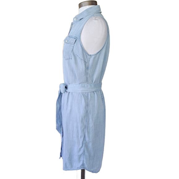 UNTUCKit Light Blue Chambray Perry Sleeveless Shirt Dress Size 8 Belted Casual - Picture 4 of 11